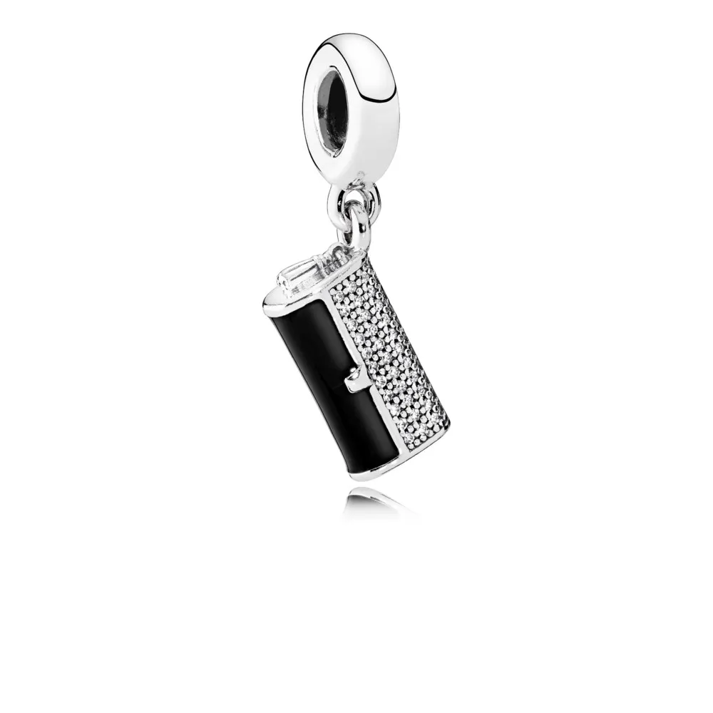 Pandora Clutch sølv dingle med klar cubic zirconia og svart emalje - 792155CZ