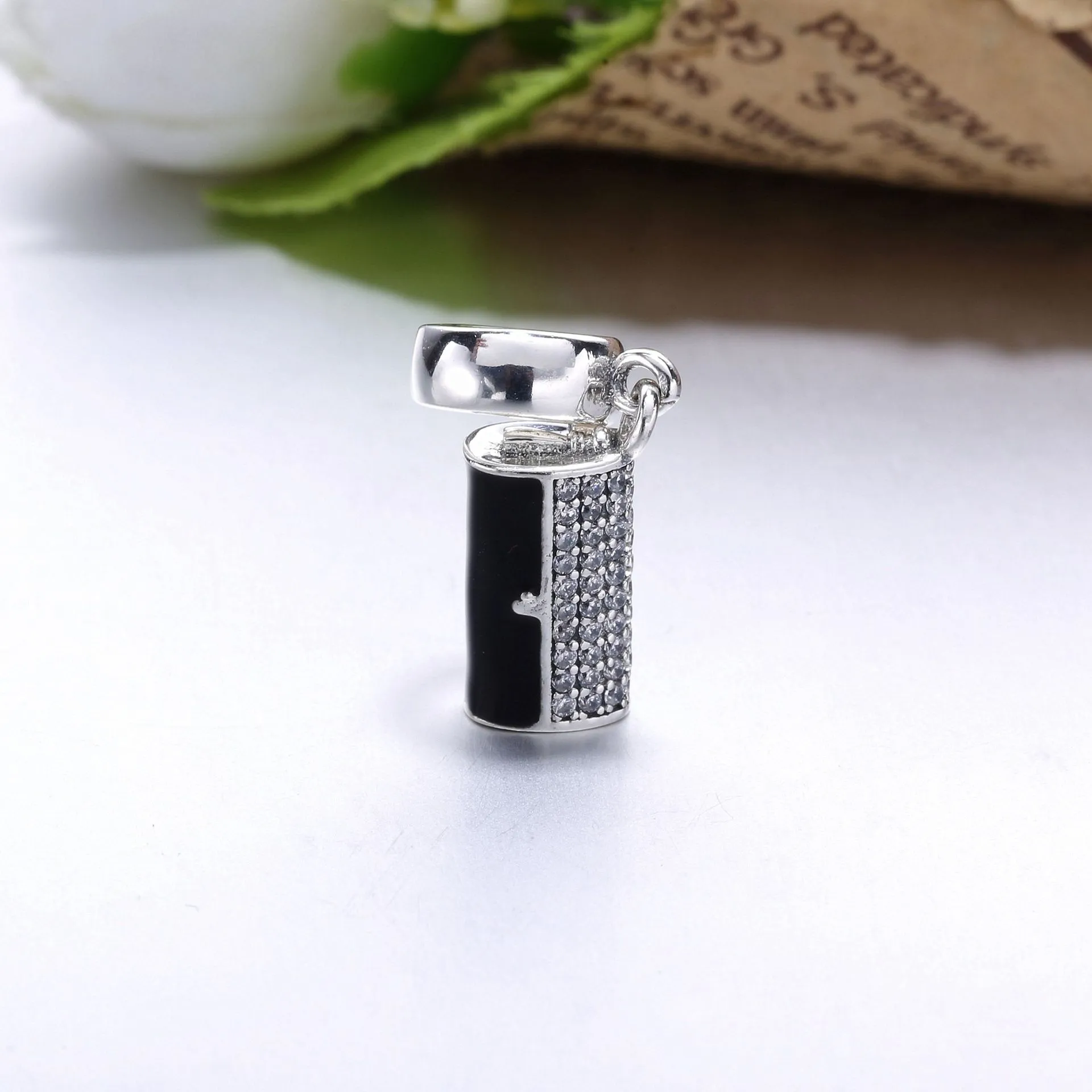 Pandora Clutch sølv dingle med klar cubic zirconia og svart emalje - 792155CZ