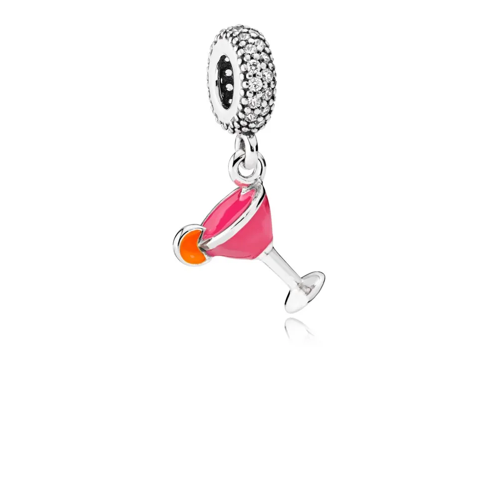 Pandora Cocktailglass sølv dingler med klar cubic zirconia, rosa og oransje emalje - 792153ENMX