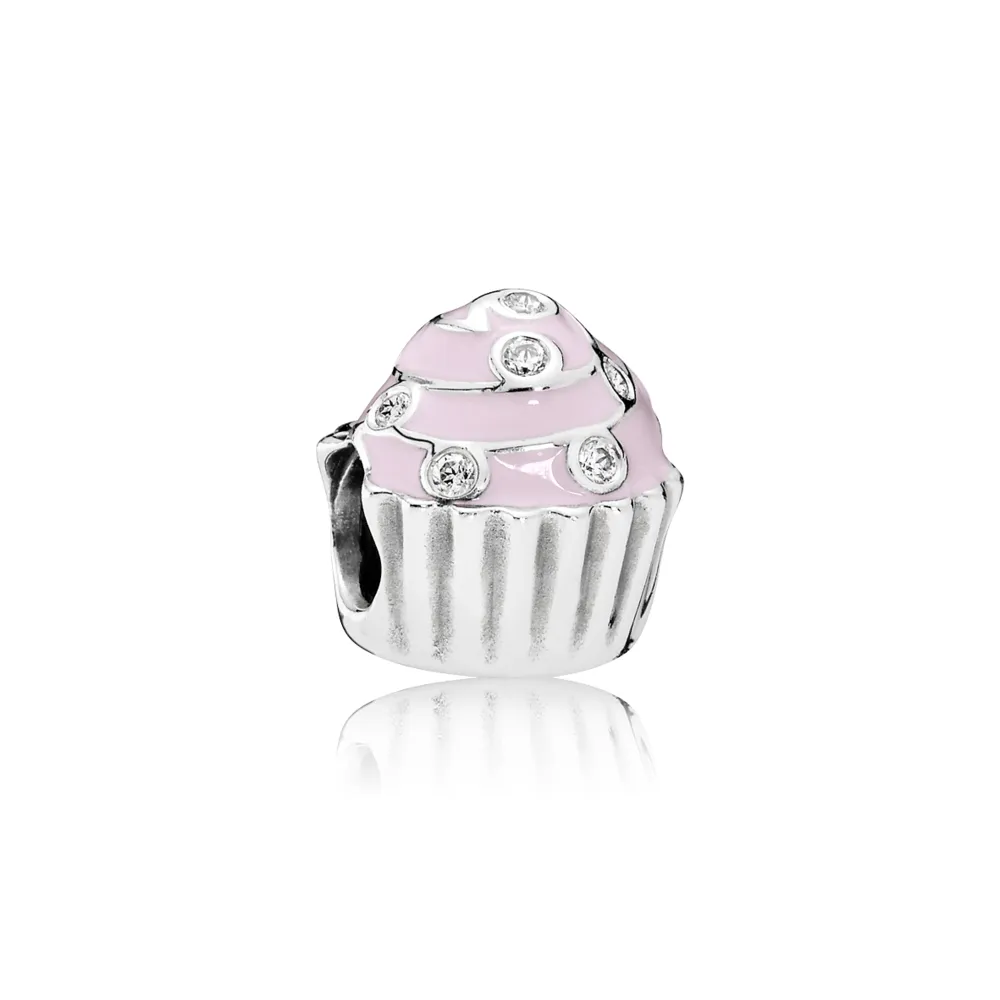 Pandora Cupcake silver charm with clear cubic zirconia and pink enamel - 791891EN68