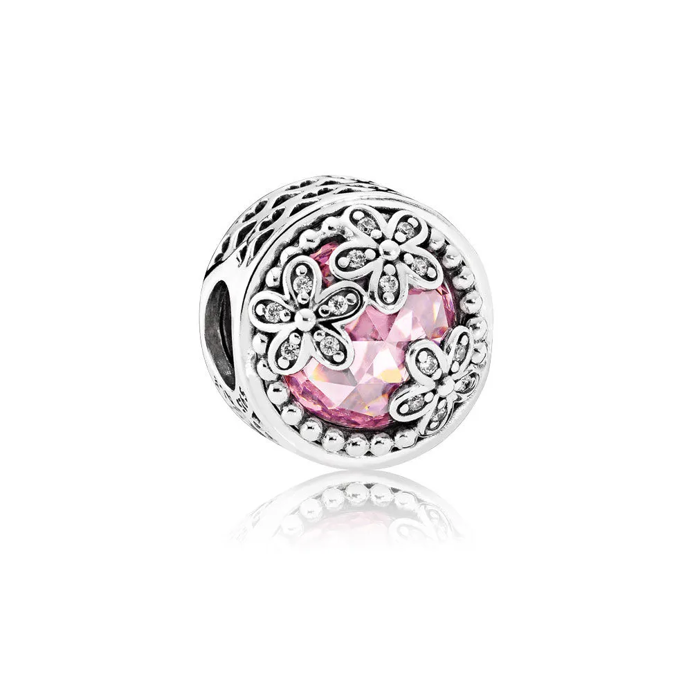 pandora daisy silver charm with pink cubic zirconia and clear cubic zirconia 792055pcz