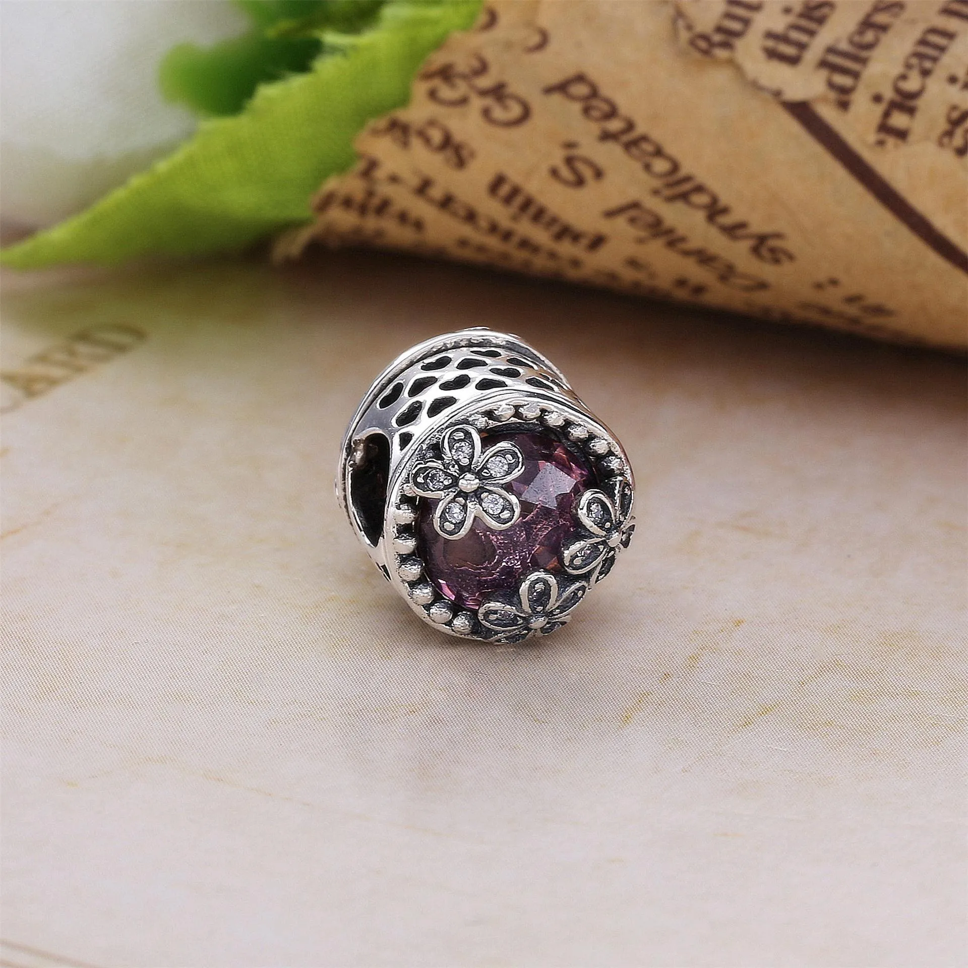 Pandora Daisy silver charm with pink cubic zirconia and clear cubic zirconia - 792055PCZ