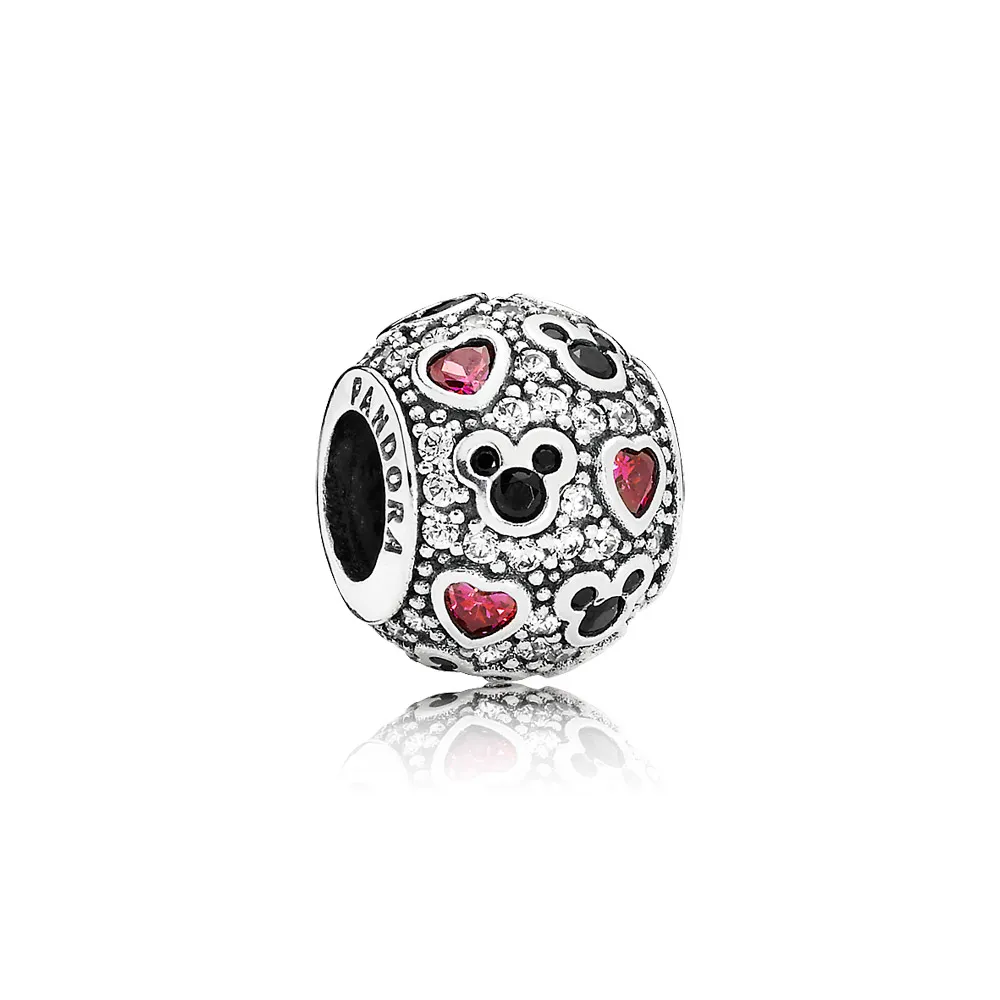 pandora disney abstract pave silver charm with black crystal clear and red cubic zirconia 791457cz