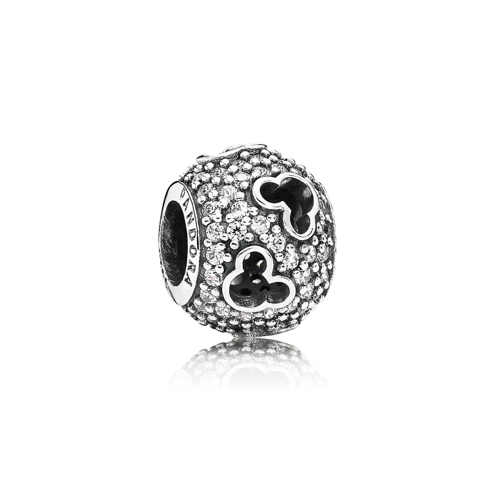 pandora disney abstract pave silver charm with cubic zirconia and cut out mickey silhouettes 791442cz