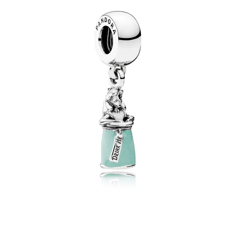 Pandora Disney Alice in Wonderland sølv dingler med hvit og mint emalje - 791897ENMX