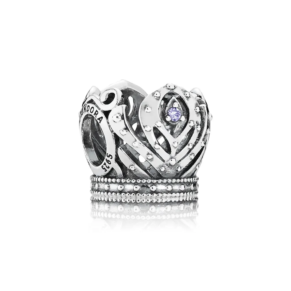 Pandora Disney Anna crown openwork silver charm with purple cubic zirconia - 791589ACZ