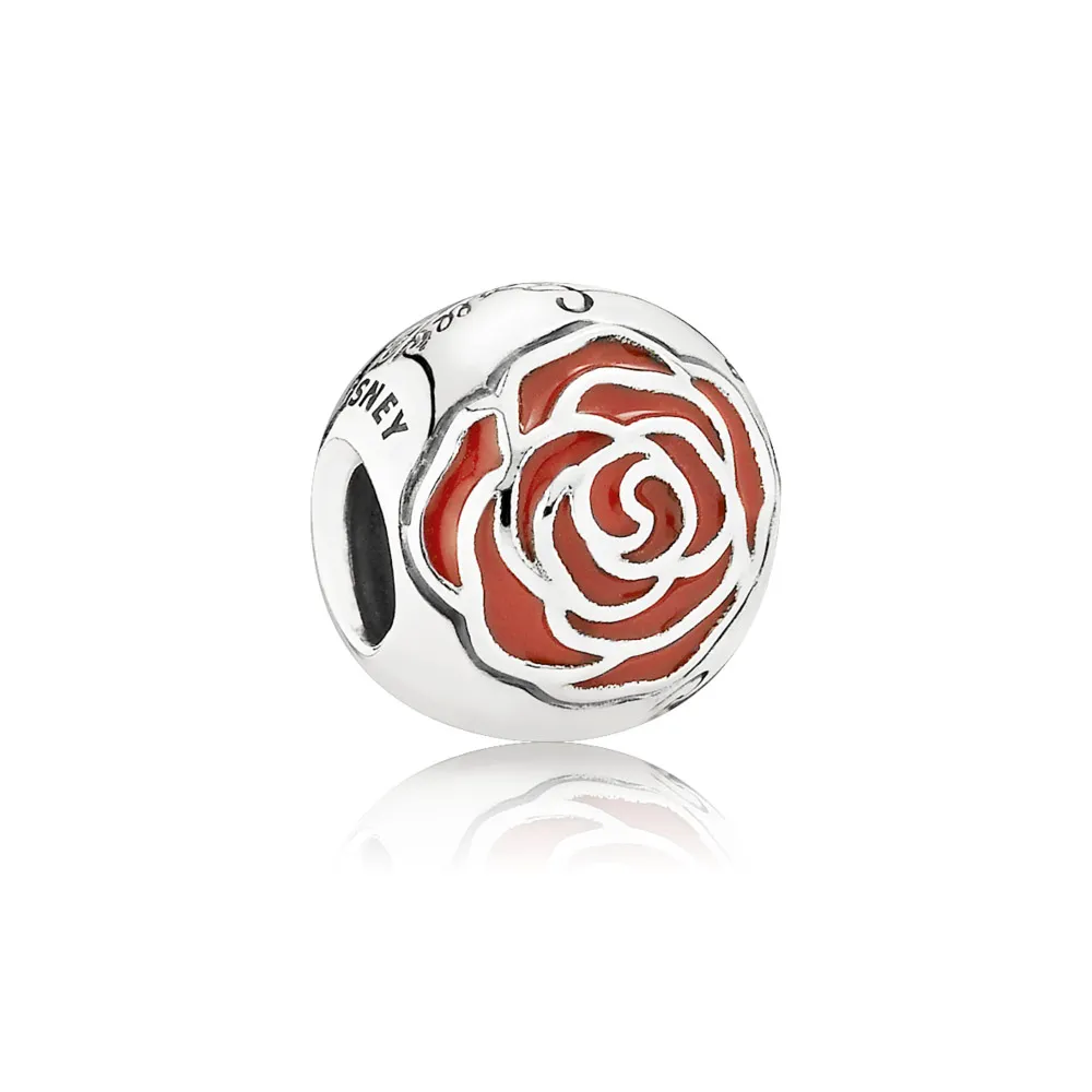 pandora disney belle enchanted rose silver charm with red enamel 791575en09