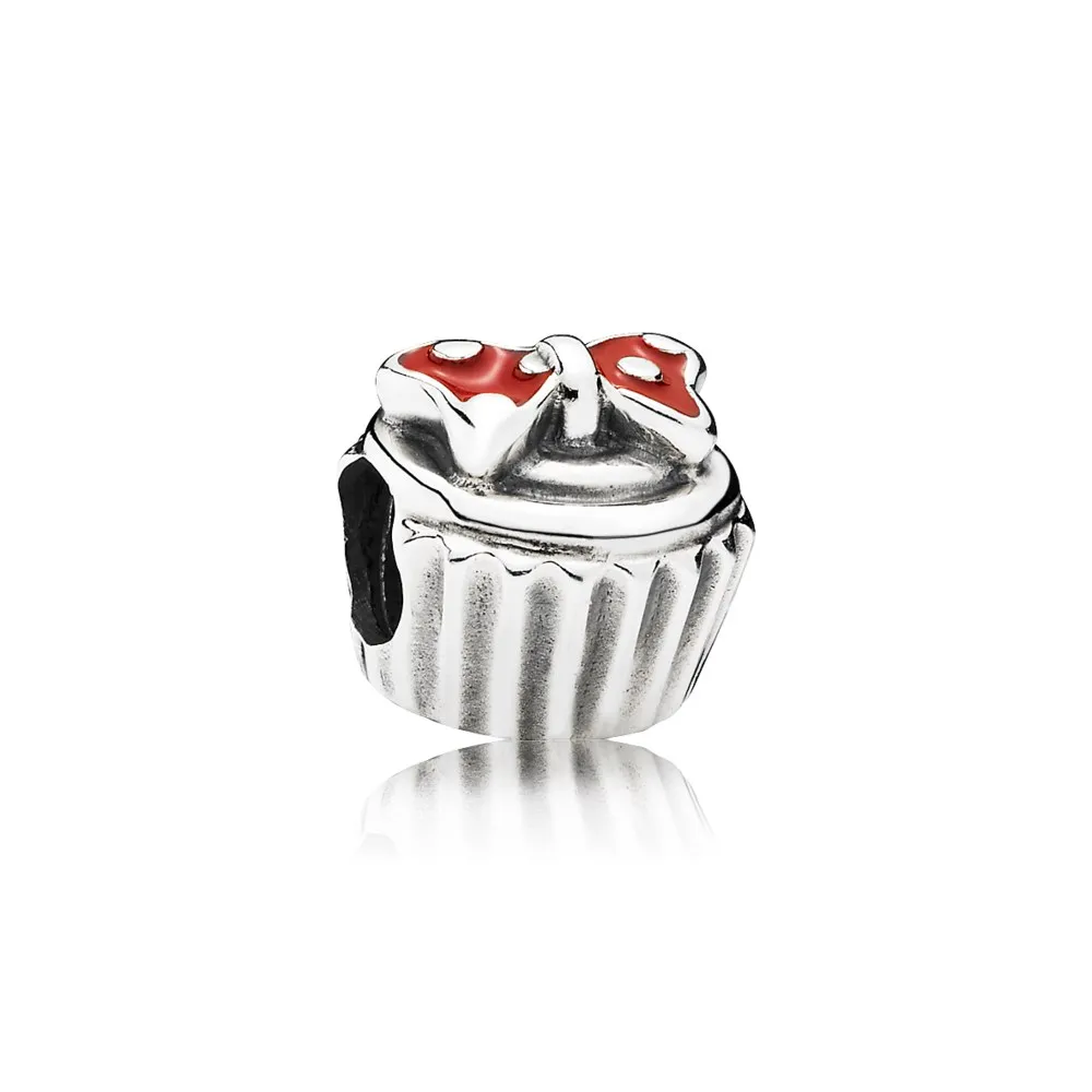 pandora disney cupcake silver charm with red enamel on minnie bow 791463en09