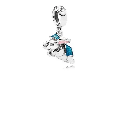 Pandora Disney Flying Dumbo sølv dingler med rosa og blå emalje - 792124ENMX