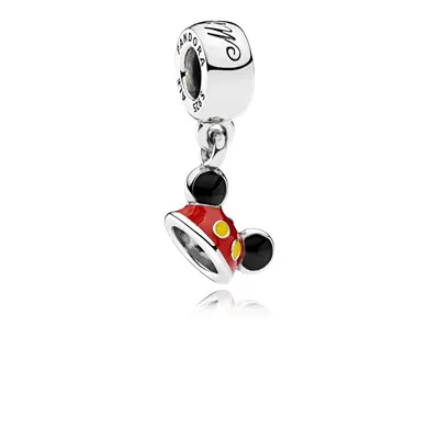 Pandora Disney Mickey ear lue sølv dingler med svart, rød og gul emalje - 792121ENMX