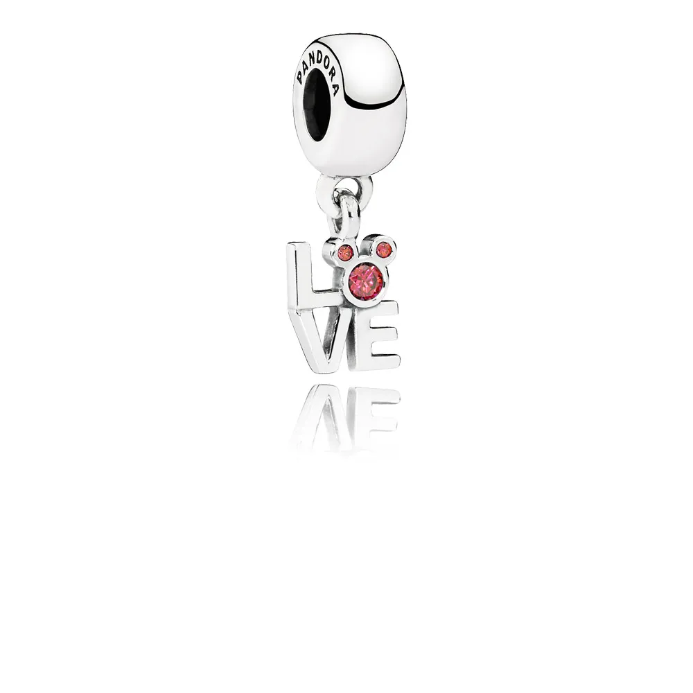 pandora disney mickey love sølv dingle med røde cubic zirconia 791448czr