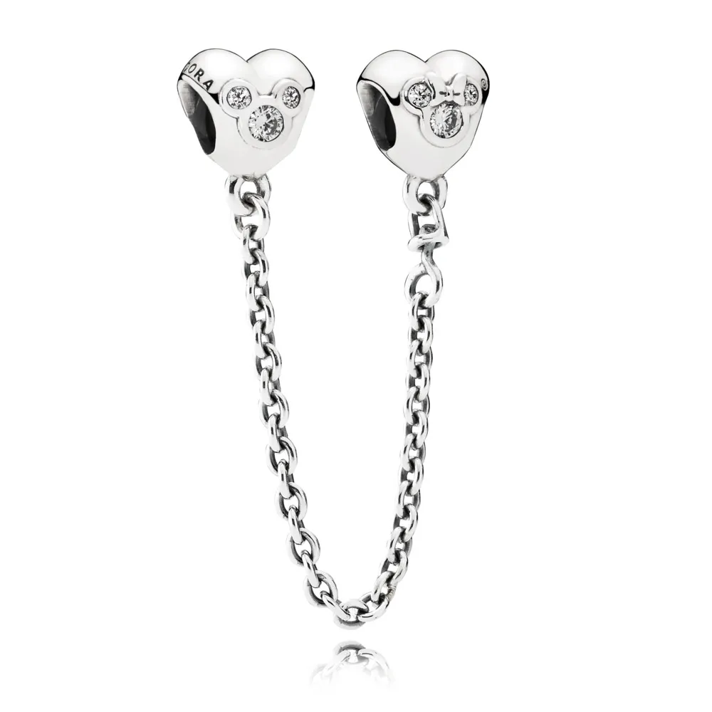 pandora disney mickey minnie sikkerhetskjede i sølv med cubic zirconia 791704cz