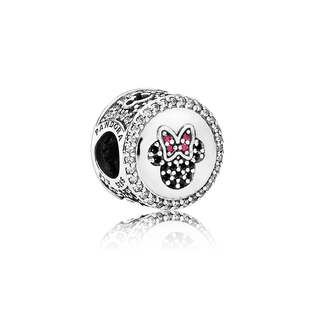 Pandora Disney Mickey & Minnie silver charm with black crystal, clear and red cubic zirconia - 791958NCK