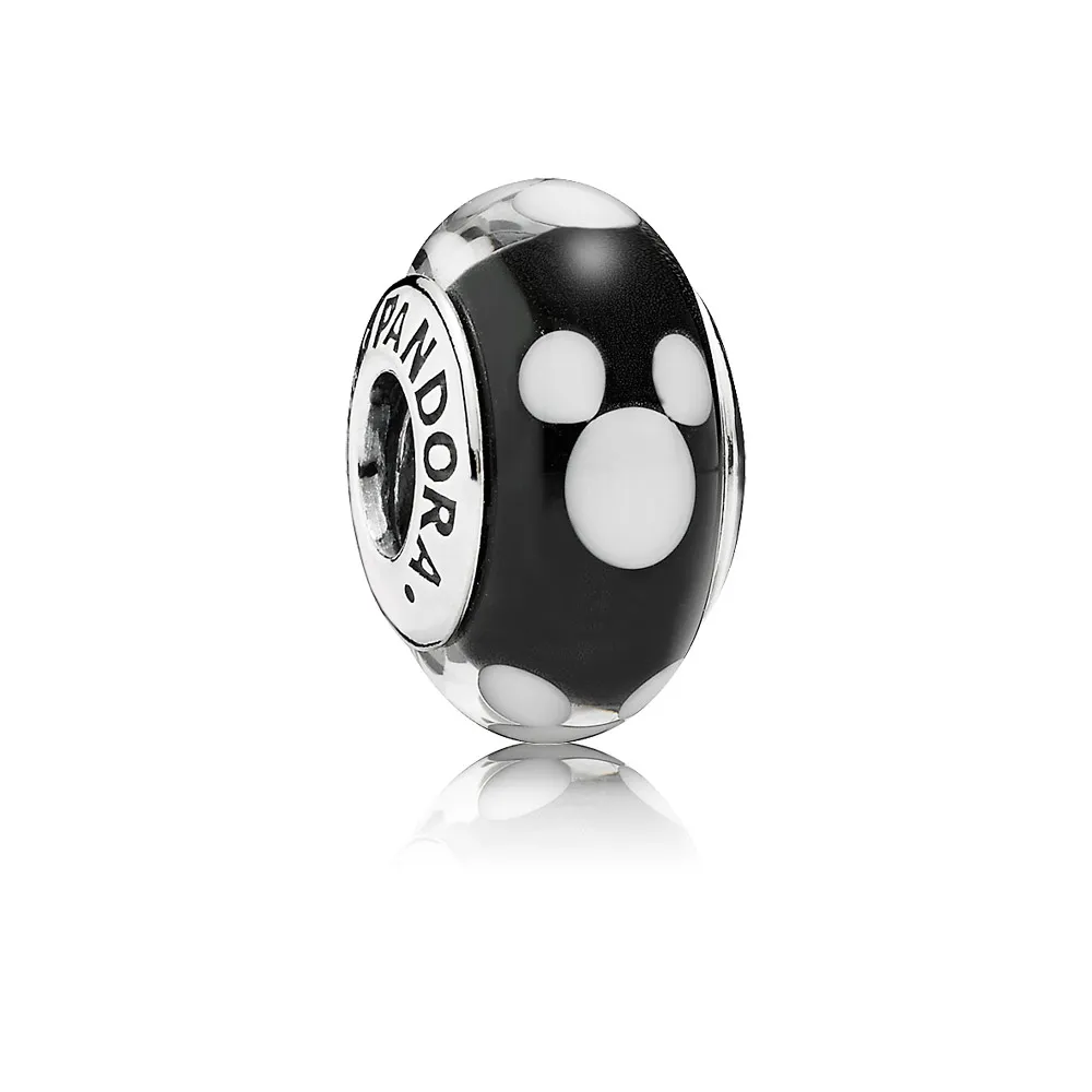 Pandora Disney Mickey silver charm with black and white Murano glass - 791633