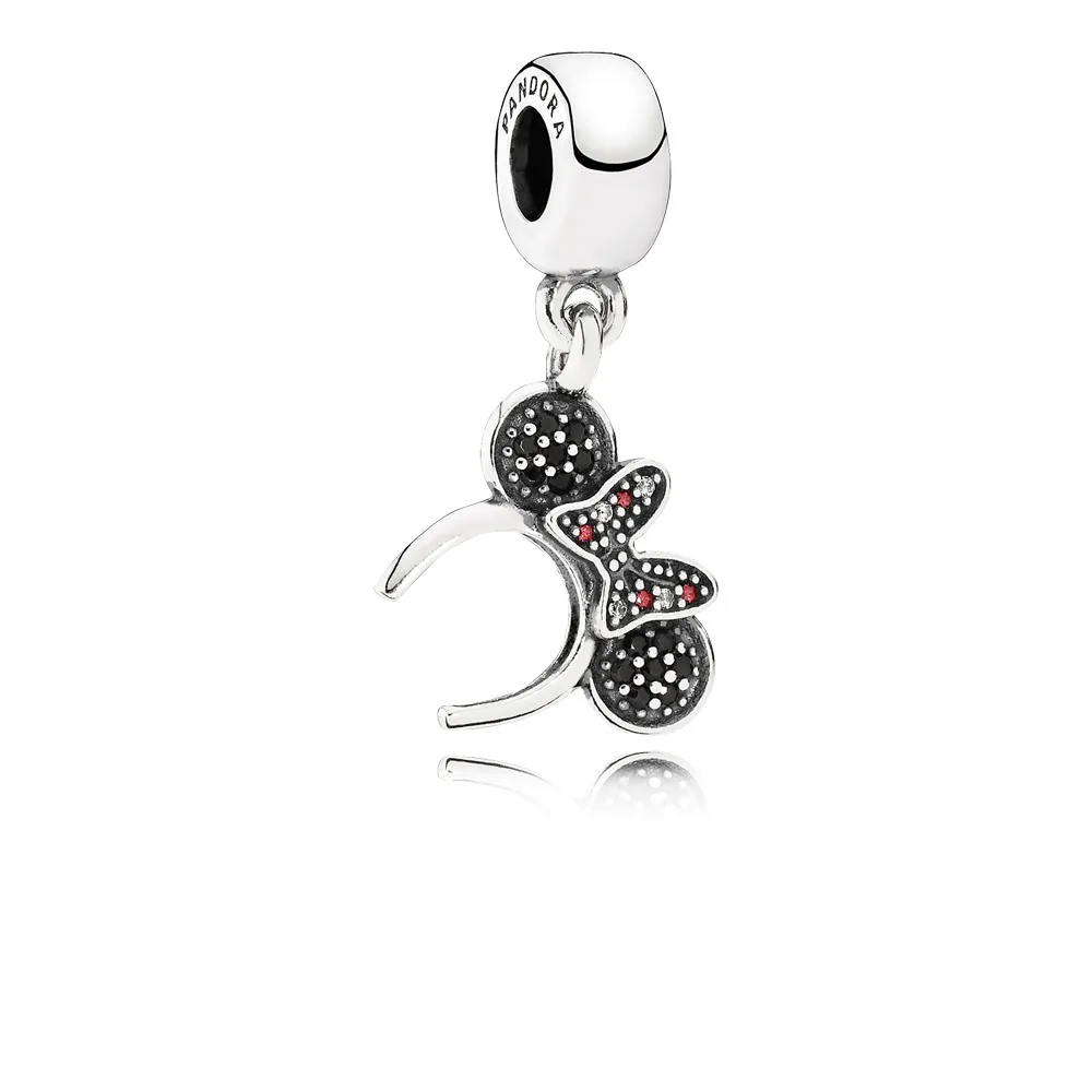 Pandora Disney Minnie pannebånd sølv dingler med svart krystall, rød og klar cubic zirconia - 791562NCK