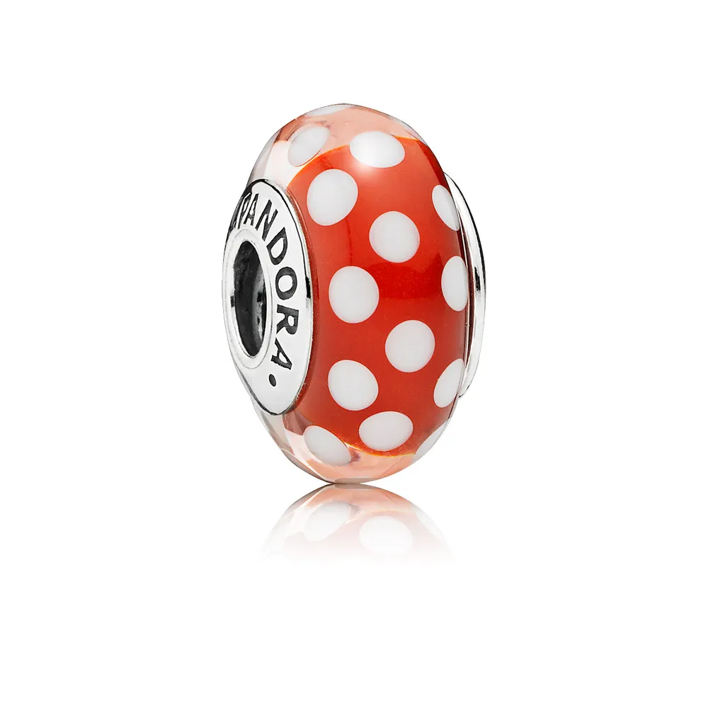 pandora disney polka dot silver charm with red and white murano glass 791635