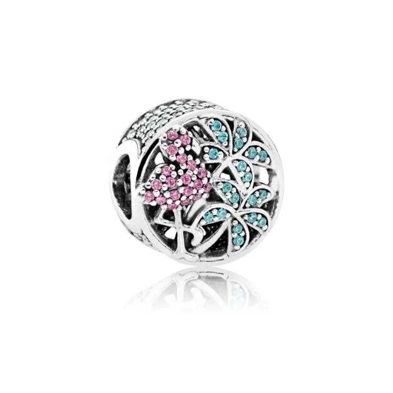 Pandora Flamingo silver charm with fancy pink cubic zirconia, teal cubic zirconia and light green crystal - 792117CZS