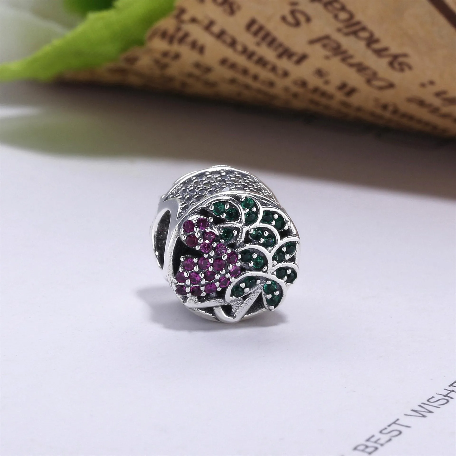 Pandora Flamingo silver charm with fancy pink cubic zirconia, teal cubic zirconia and light green crystal - 792117CZS