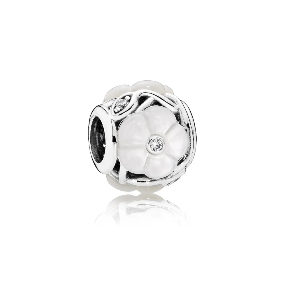 pandora floral silver charm with mother of pearl and clear cubic zirconia 791894mop