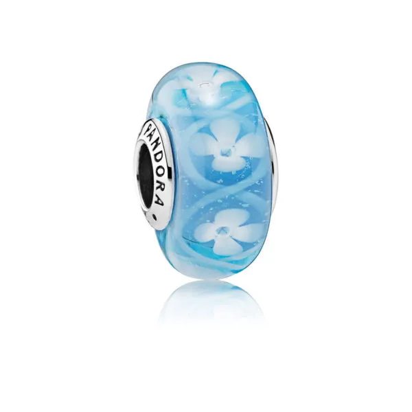 pandora flower silver charm with light blue white and transparent murano glass 791666