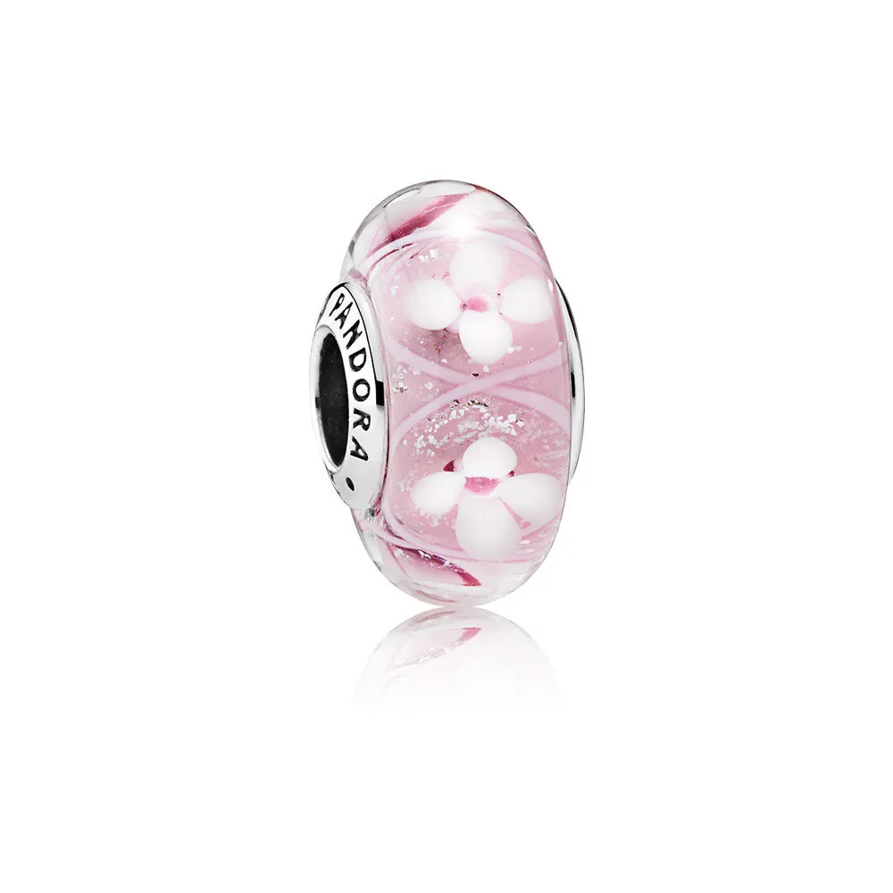 pandora flower silver charm with pink white red and transparent murano glass and german glass 791665