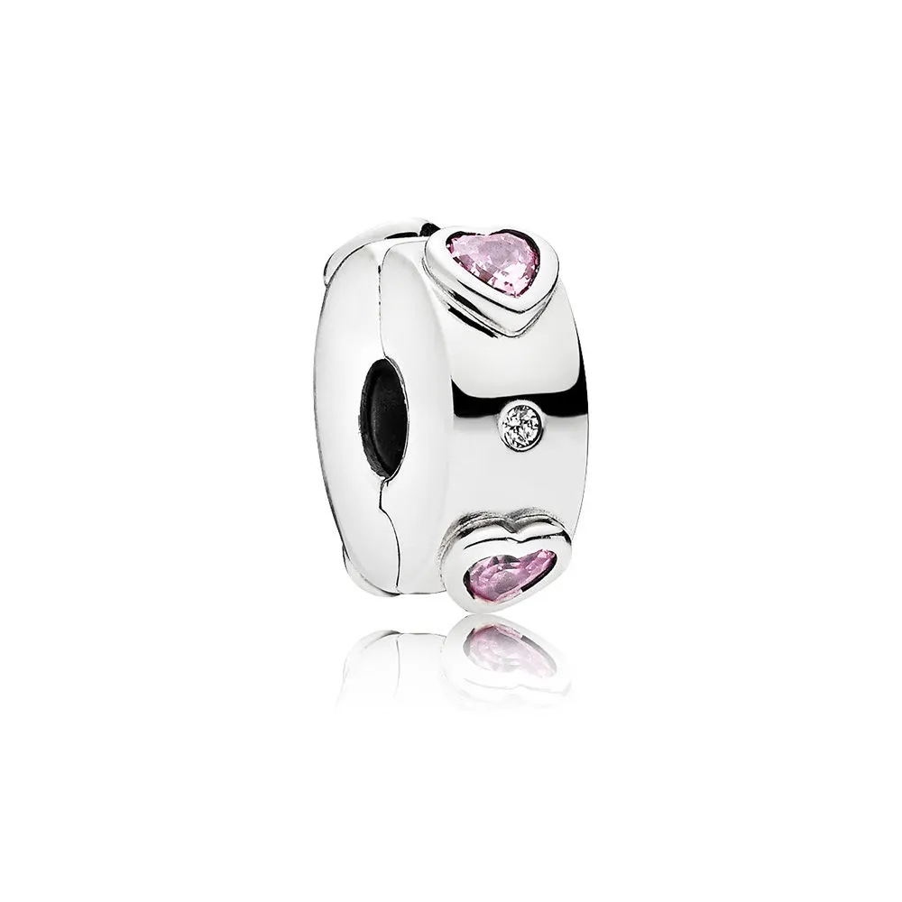 pandora funklende rosa hjerter klemmecharm 796591fpc