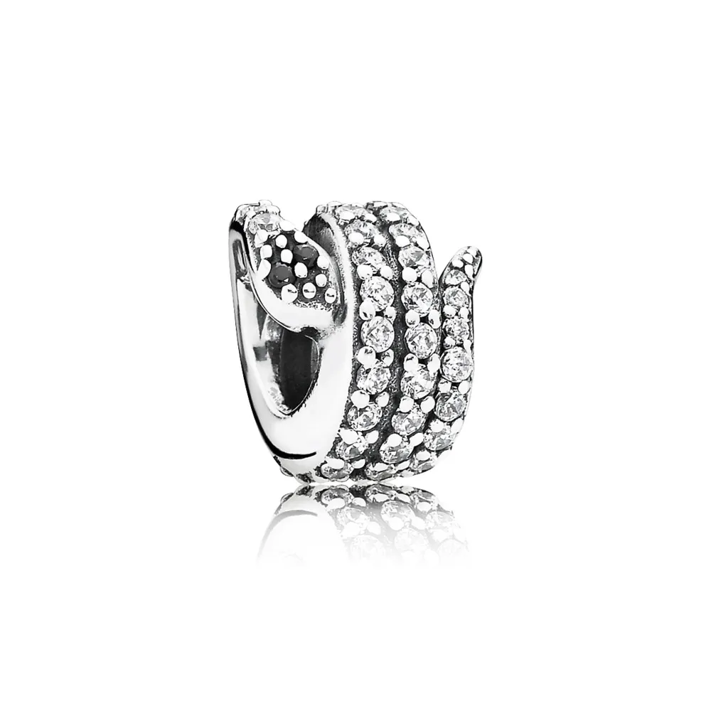 PANDORA Glitrende Snake, Clear Cz & Black Crystal Charm - 791539cz