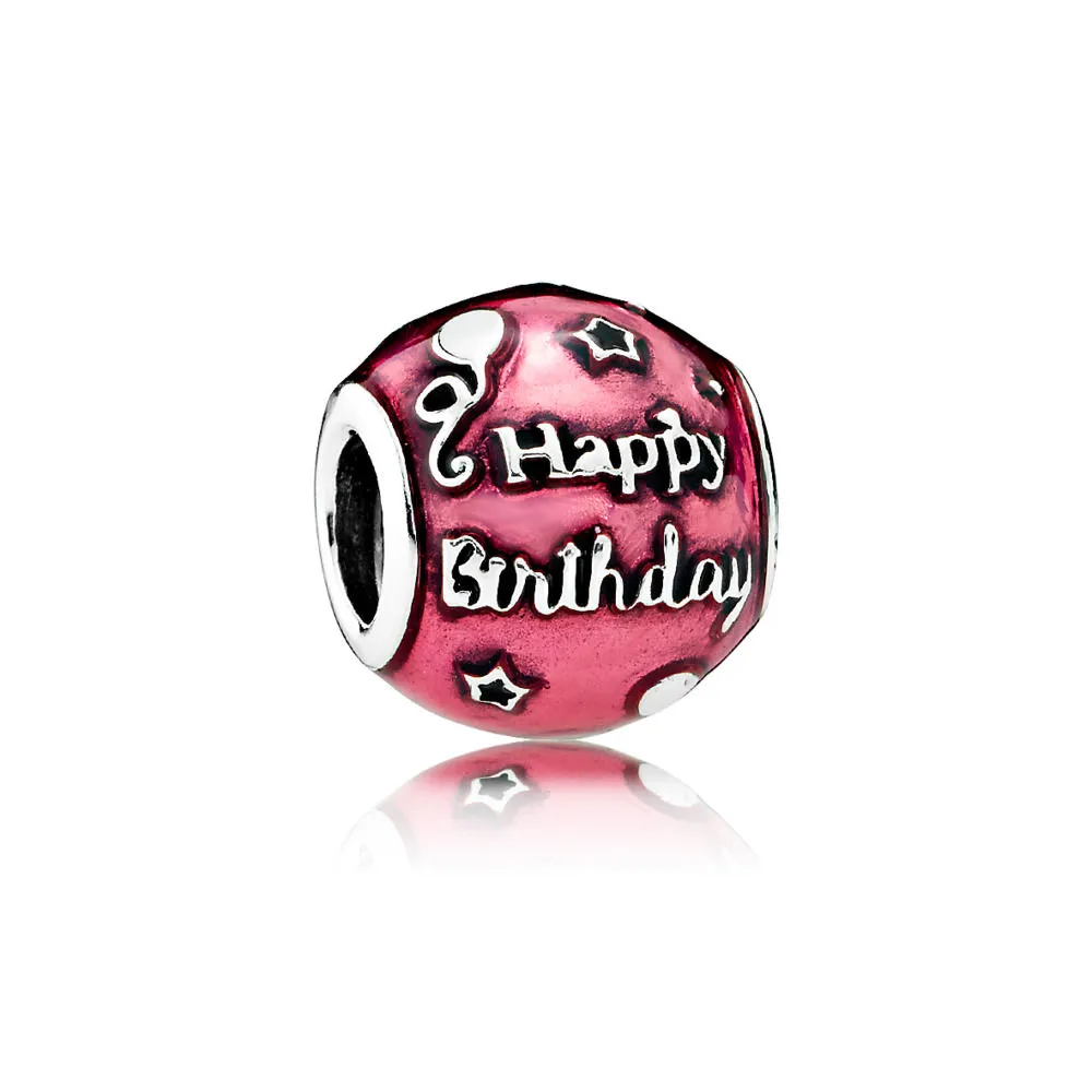 Pandora Happy birthday silver charm with cerise enamel - 791983EN117