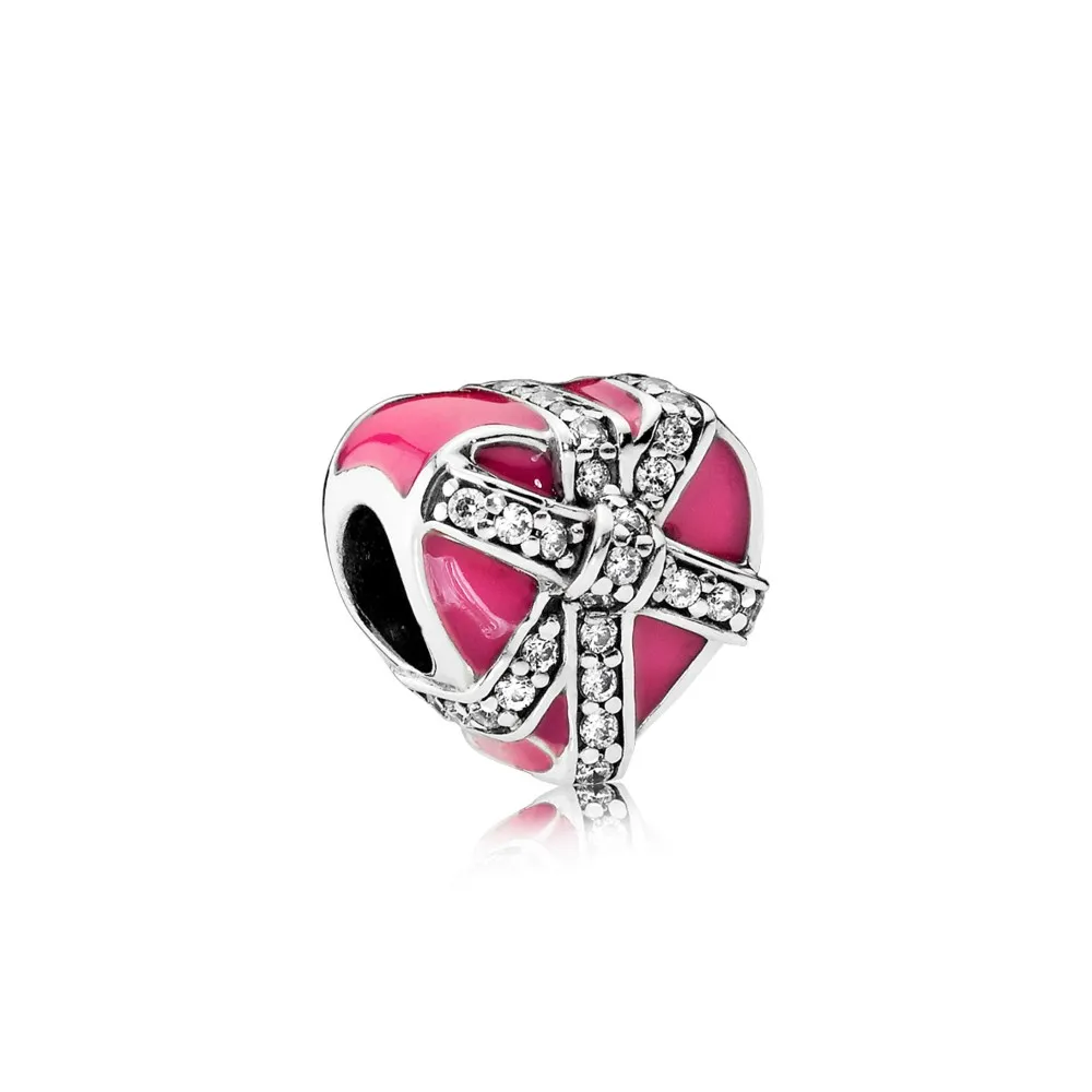 pandora heart gift silver charm with clear cubic zirconia and magenta enamel 792047cz