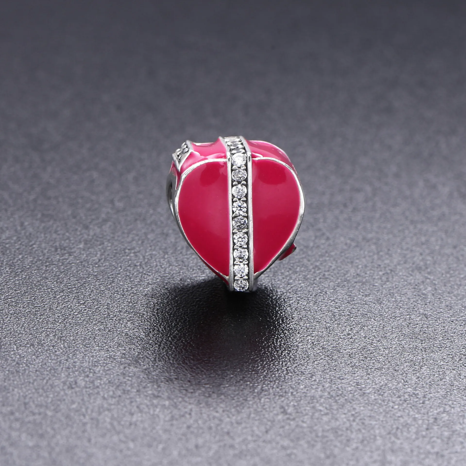 Pandora Heart gift silver charm with clear cubic zirconia and magenta enamel - 792047CZ