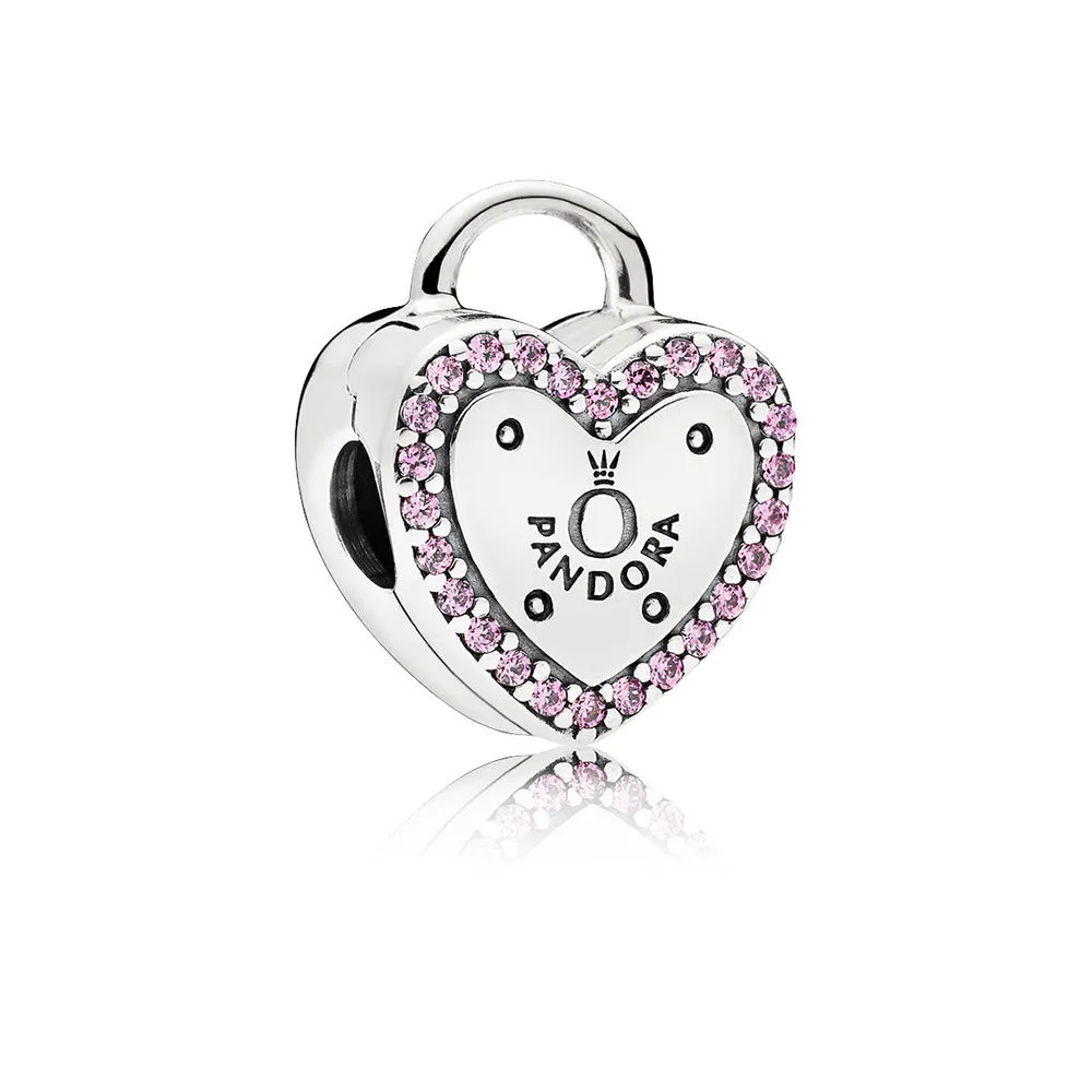 pandora heart padlock silver clip with fancy fuchsia pink cubic zirconia 796556fpc