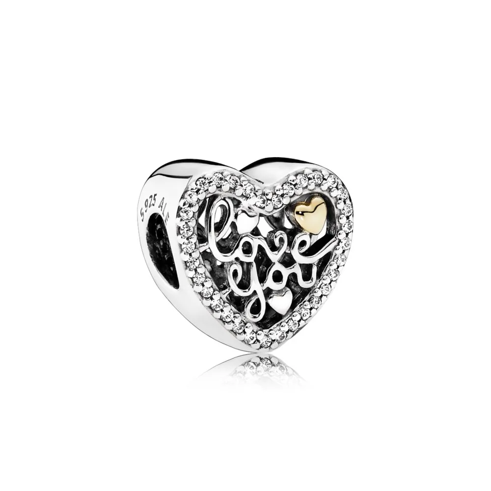 pandora heart silver charm with 14k and clear cubic zirconia 792037cz