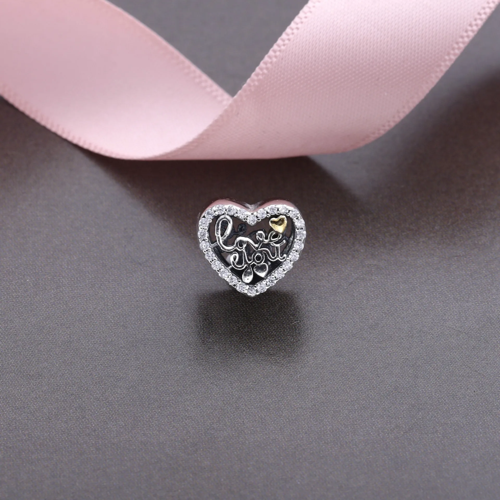 Pandora Heart silver charm with 14k and clear cubic zirconia - 792037CZ