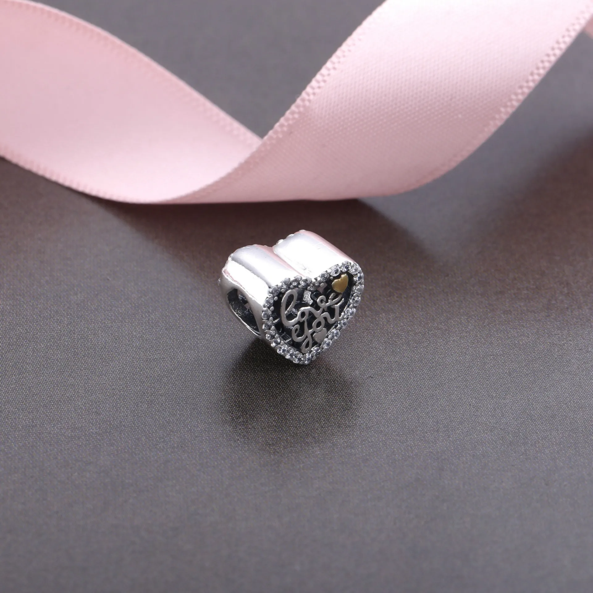 Pandora Heart silver charm with 14k and clear cubic zirconia - 792037CZ