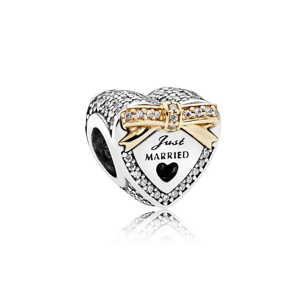 pandora heart silver charm with 14k and clear cubic zirconia 792083cz