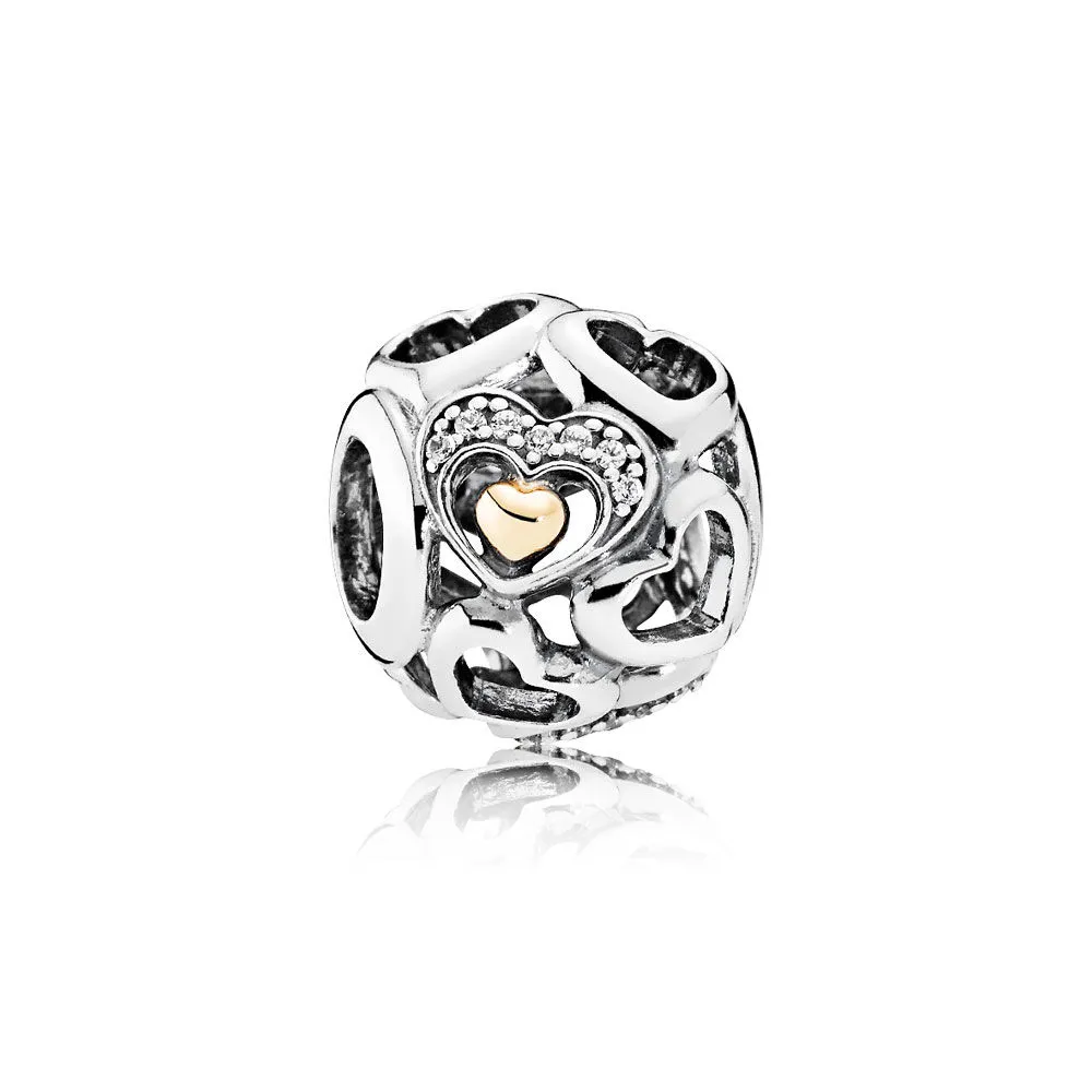 pandora heart silver charm with 14k and clear cubic zirconia 792108cz