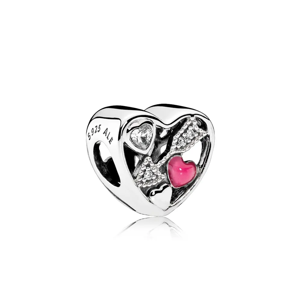 pandora heart silver charm with clear cubic zirconia and magenta enamel 792039cz