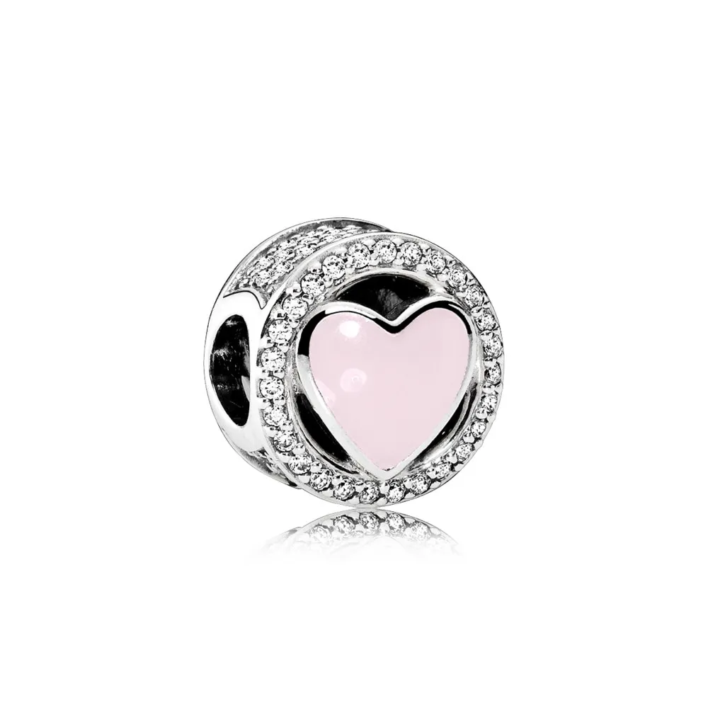 pandora heart silver charm with clear cubic zirconia and pink enamel 792034cz