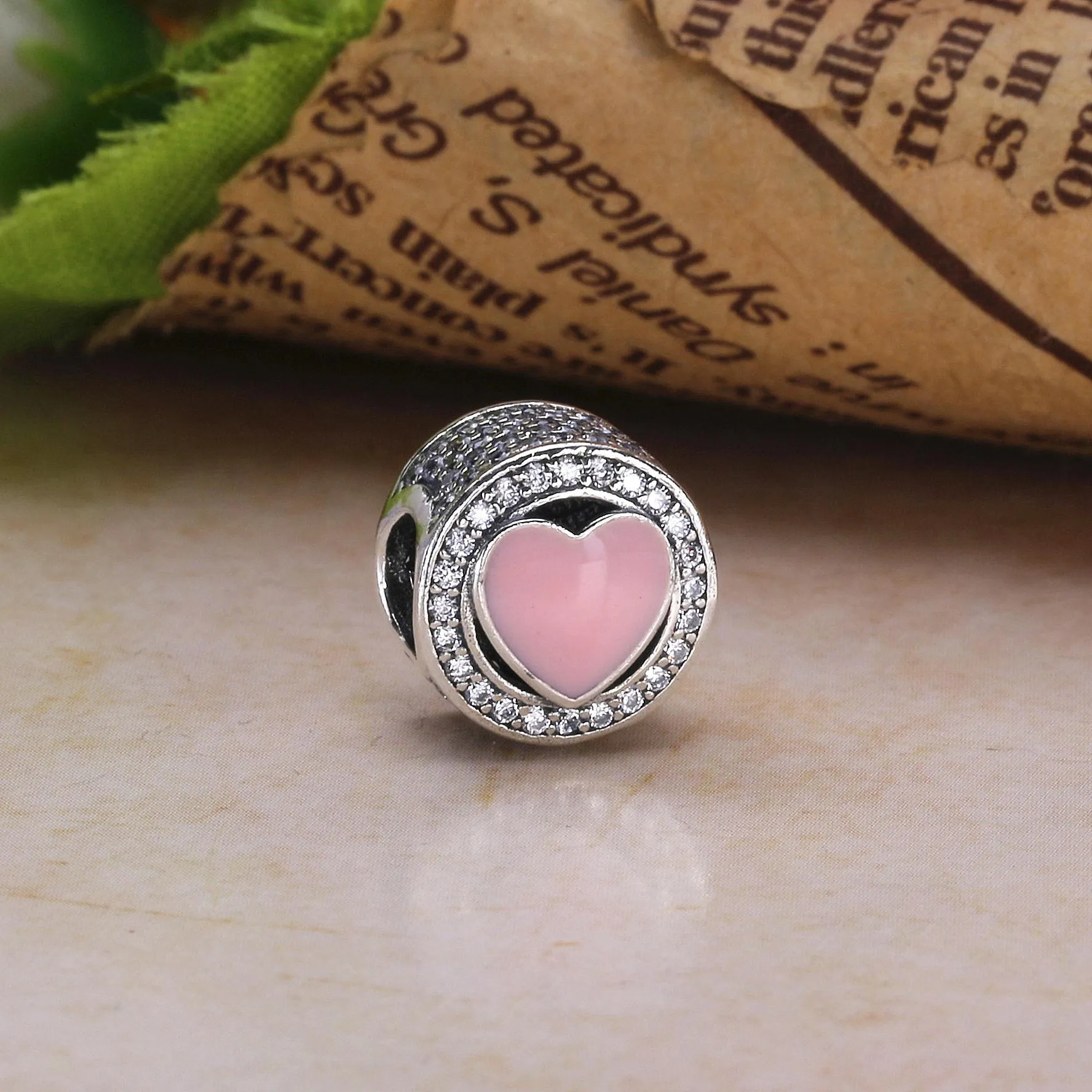 Pandora Heart silver charm with clear cubic zirconia and pink enamel - 792034CZ