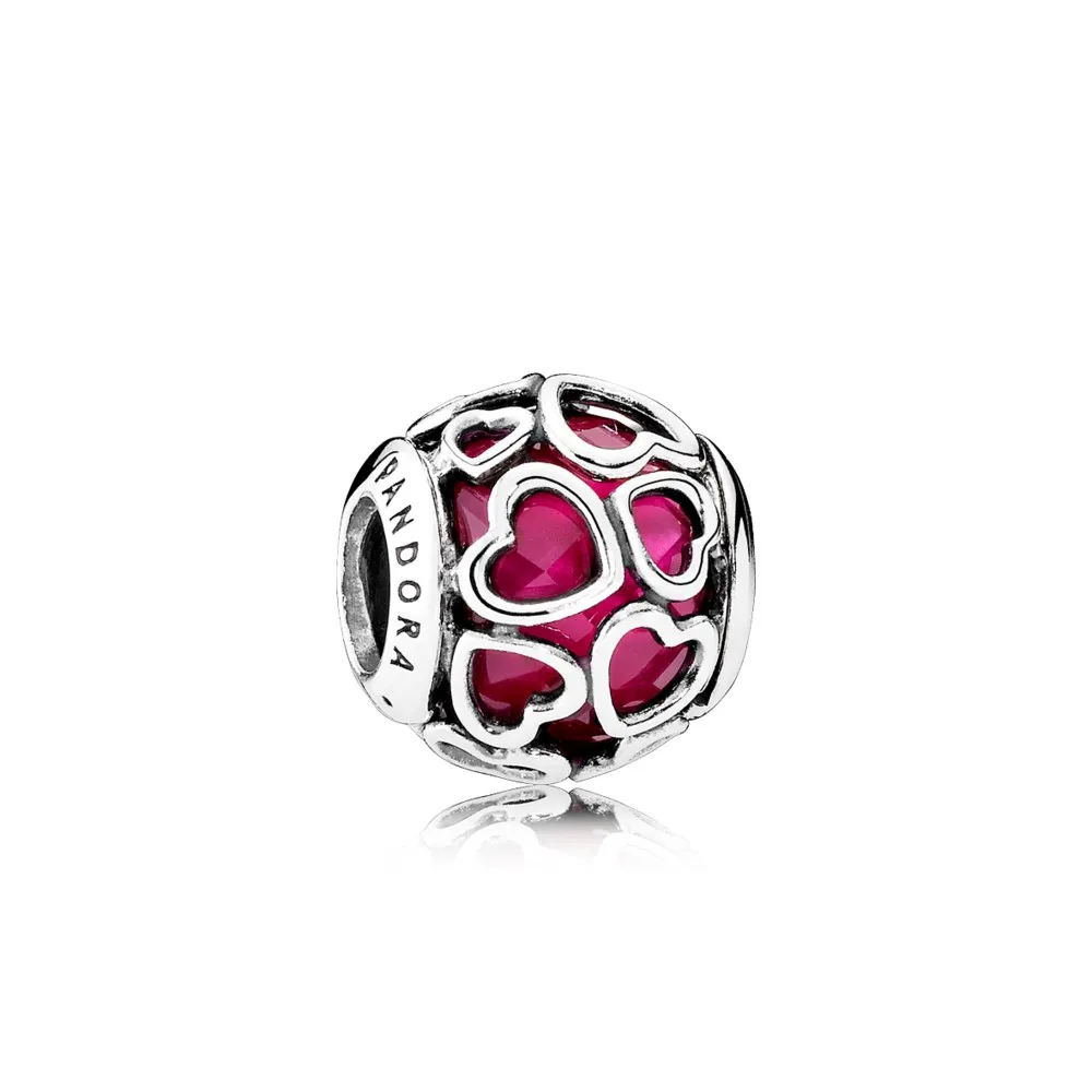 pandora heart silver charm with faceted cerise crystal 792036ncc