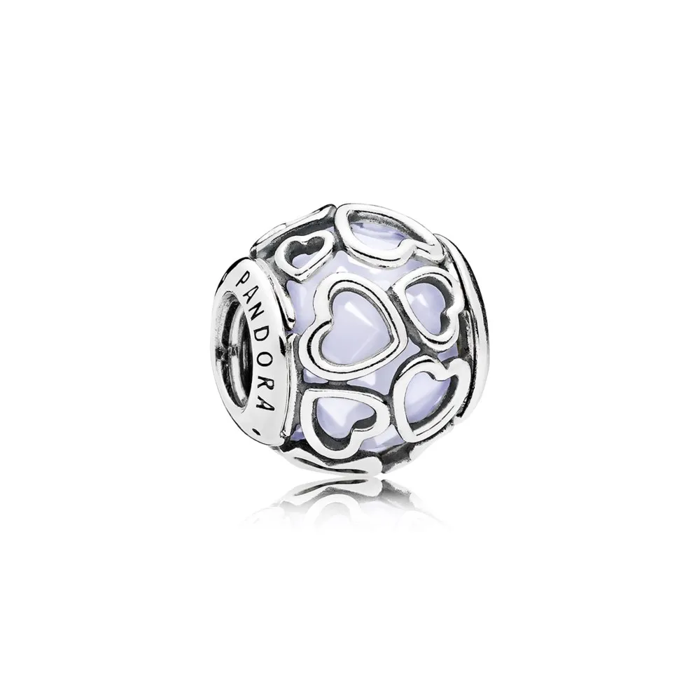 pandora heart silver charm with faceted opalescent white crystal 792036now