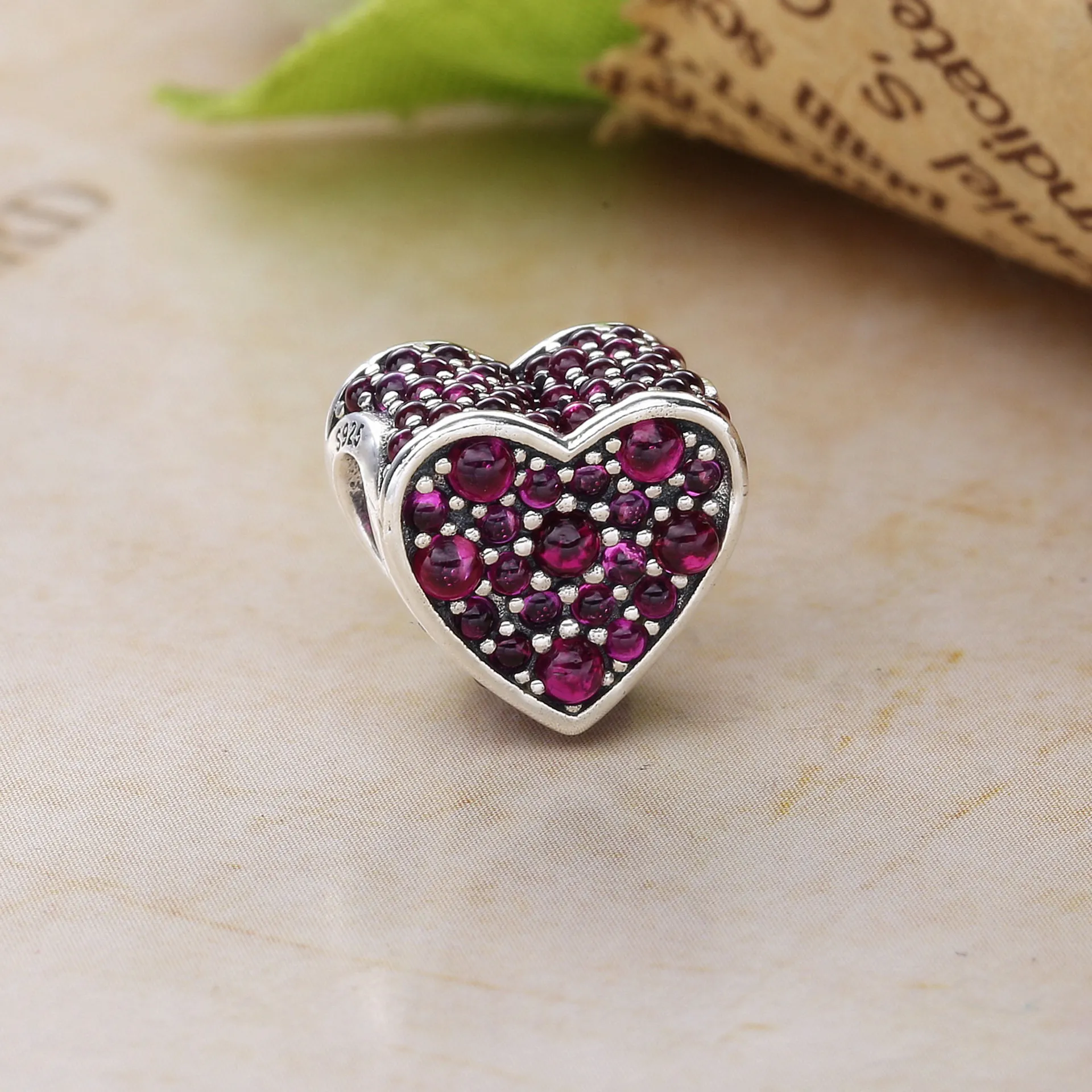 Pandora Heart silver charm with pink cubic zirconia - 792069PCZ