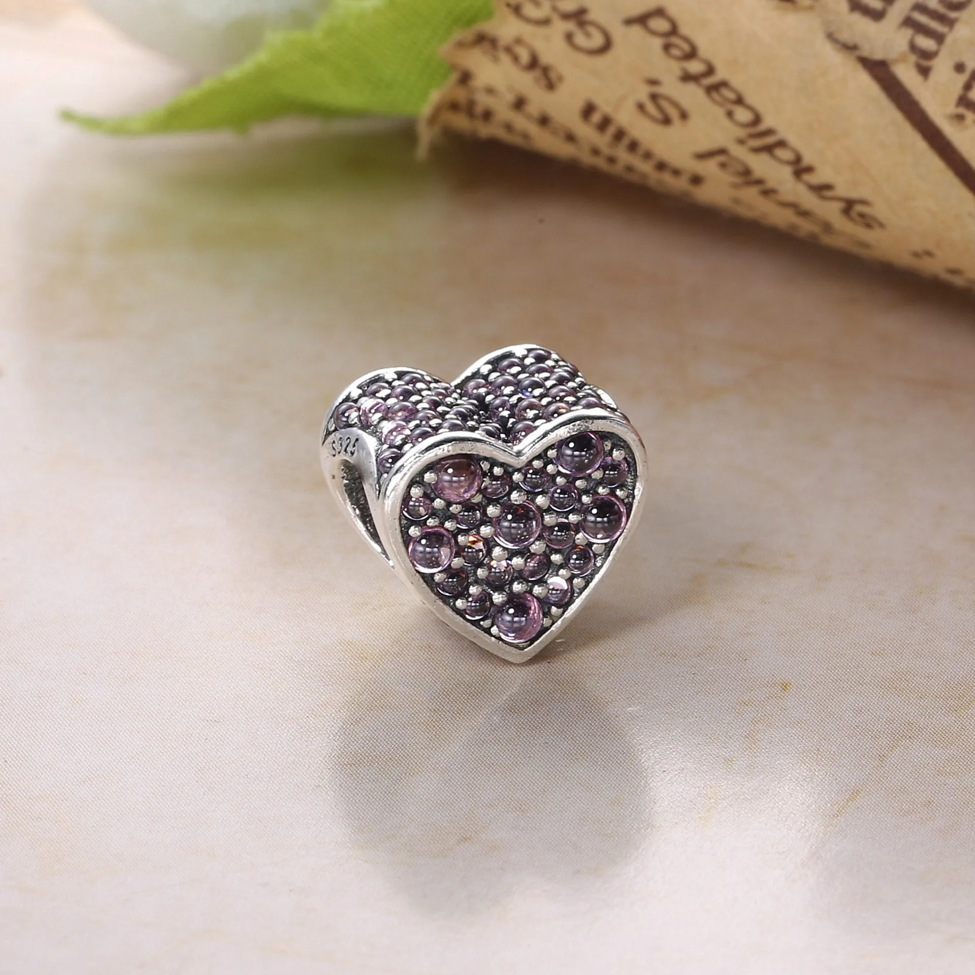 Pandora Heart silver charm with pink cubic zirconia - 792069PCZ