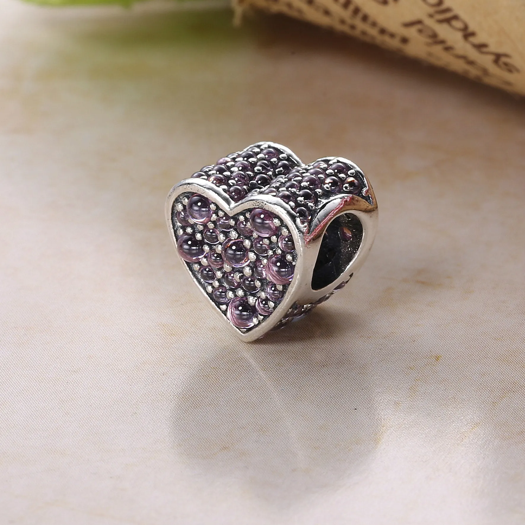 Pandora Heart silver charm with pink cubic zirconia - 792069PCZ