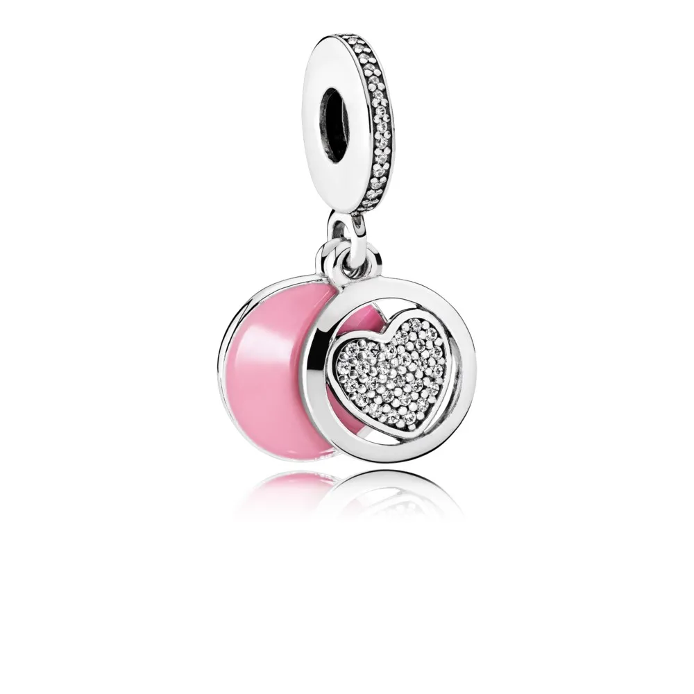 pandora hjerte sølv dingler med klar cubic zirconia og rosa emalje 792149en24