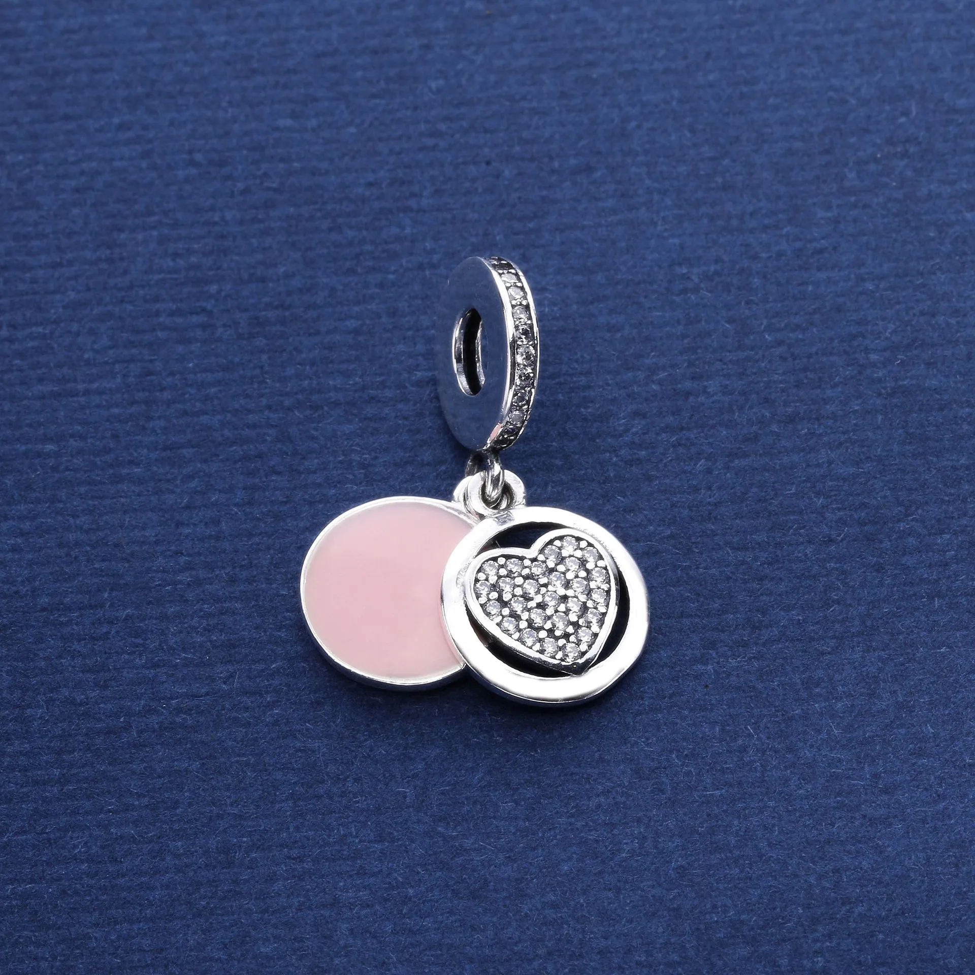 Pandora Hjerte sølv dingler med klar cubic zirconia og rosa emalje - 792149EN24