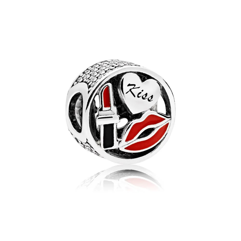 pandora kiss silver charm with red black enamel and clear cubic zirconia 796324enmx