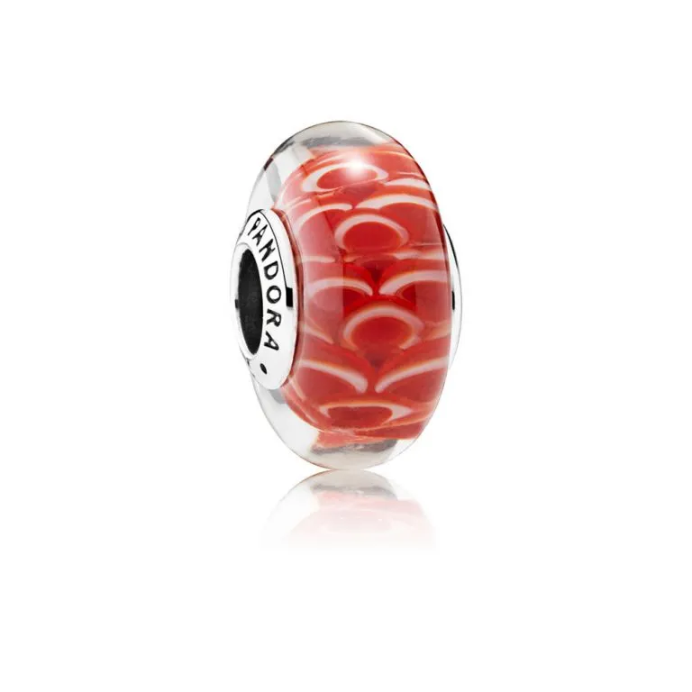 pandora koinobori silver charm with white red and transparent murano glass 791668