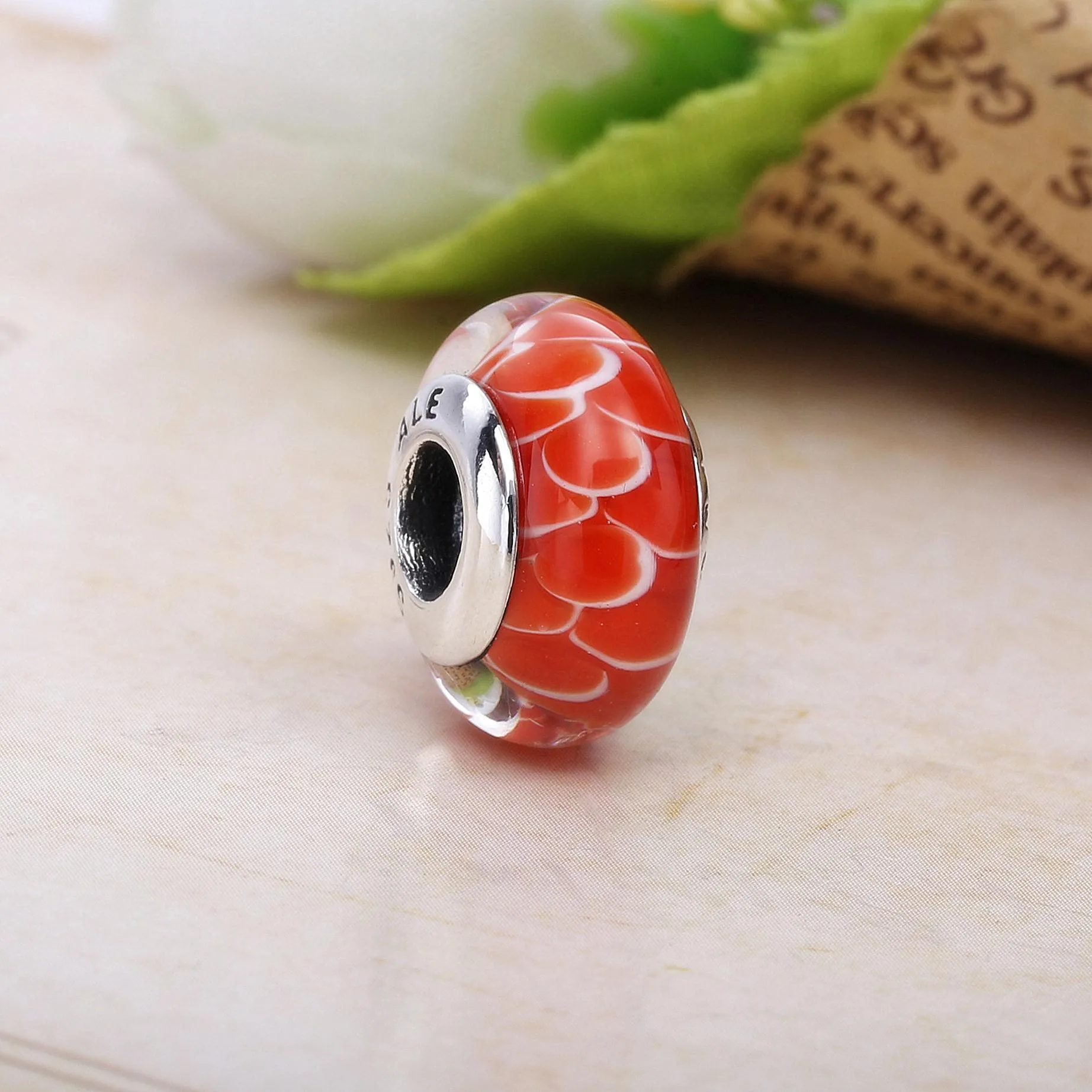 Pandora Koinobori silver charm with white, red and transparent Murano glass - 791668