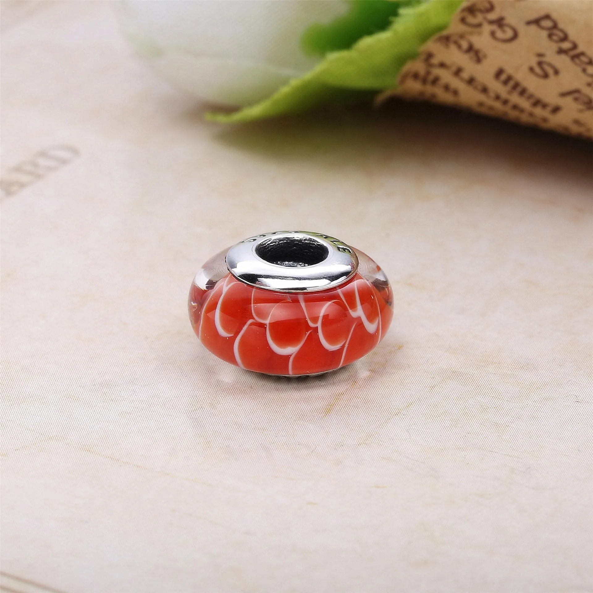 Pandora Koinobori silver charm with white, red and transparent Murano glass - 791668